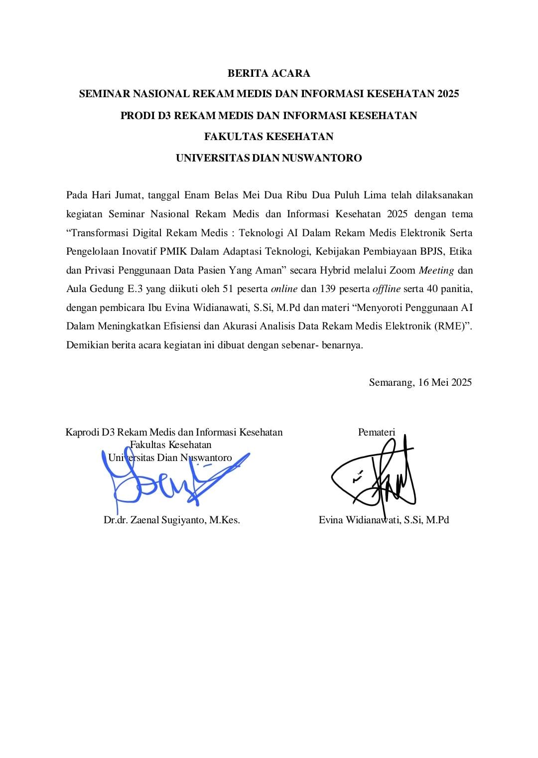 Berita Acara Pemateri Ketiga